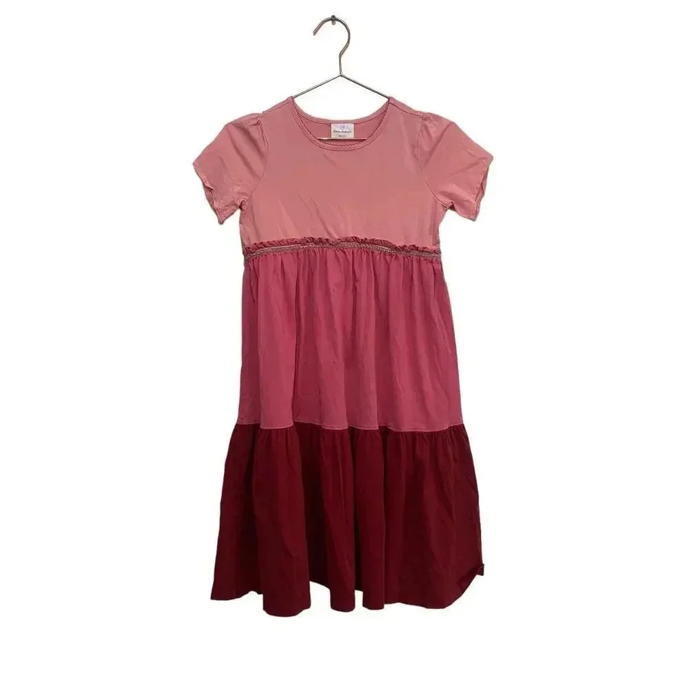 Hanna Andersson Pink Short Sleeve Colorblock Twirl Power Maxi Dress Size 12/150